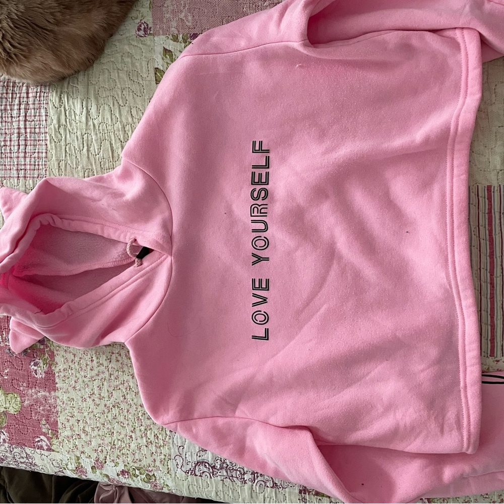 Pink BTS Love yourself cropped hoodie